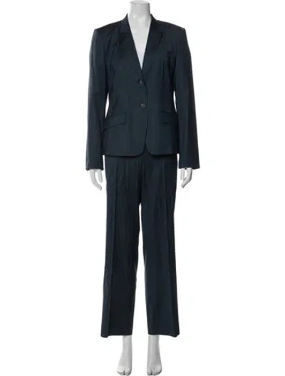 Pre-owned Hugo Boss Virgin Wool Pleated Accents Pantsuit In Blue