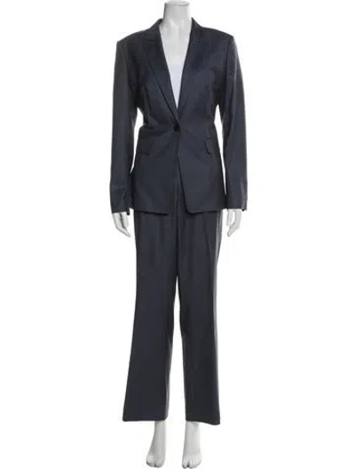Pre-owned Hugo Boss Virgin Wool Pleated Accents Pantsuit In Blue