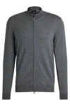 Hugo Boss Virgin-wool Regular-fit Cardigan With Embroidered Logo In Gray