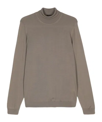 Hugo Boss Virgin Wool Roll-neck Sweater In Gray