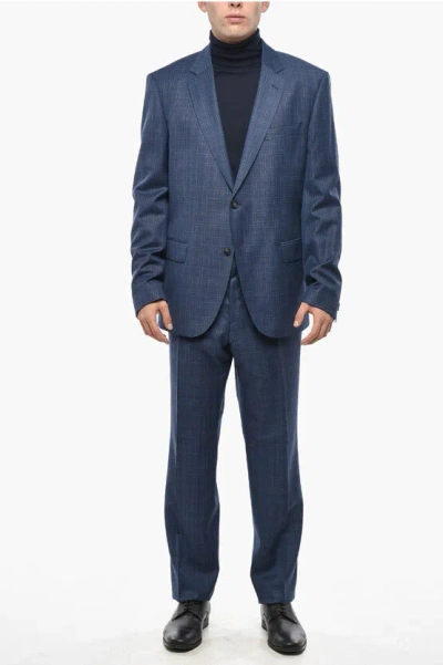 Hugo Boss Virgin Wool Side Vents Notch Lapel Slim Fit 2-button Suit In Blue