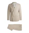 Hugo Boss Slim-fit Suit In Patterned Wool And Silk In Brown