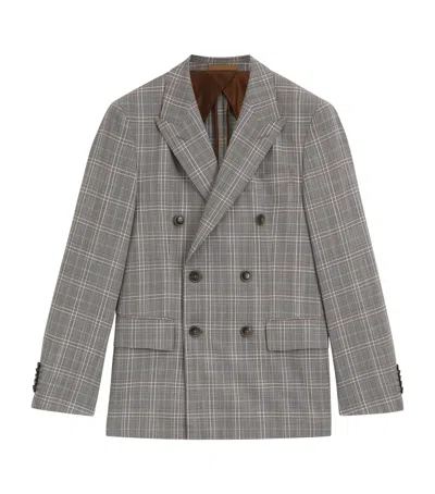Hugo Boss Boss Heston Slim Fit Plaid Double Breasted Wool Blend Suit Jacket In Blue