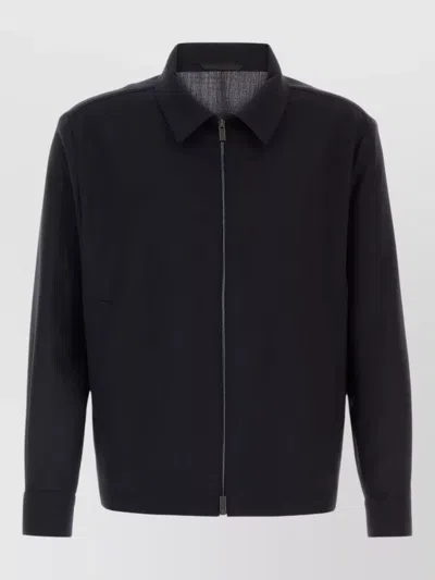 Hugo Boss Relaxed-fit Zip-up Jacket In Patterned Virgin Wool In Black