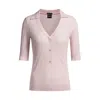 Hugo Boss Virgin-wool Sweater With Collar And Buttoned Placket In Pink