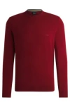 Hugo Boss Virgin-wool Sweater With Embroidered Logo In Red