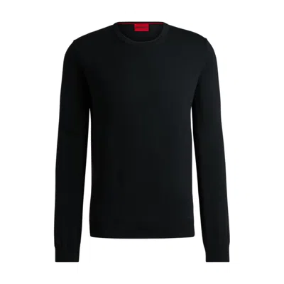 Hugo Boss Virgin-wool Sweater With Embroidered Logo In Black