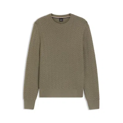 HUGO BOSS VIRGIN-WOOL SWEATER WITH HERRINGBONE STRUCTURE