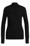 Hugo Boss Virgin-wool Sweater With Structured Stripes In Black