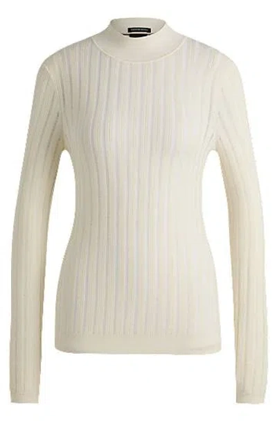 Hugo Boss Virgin-wool Sweater With Structured Stripes In Nude