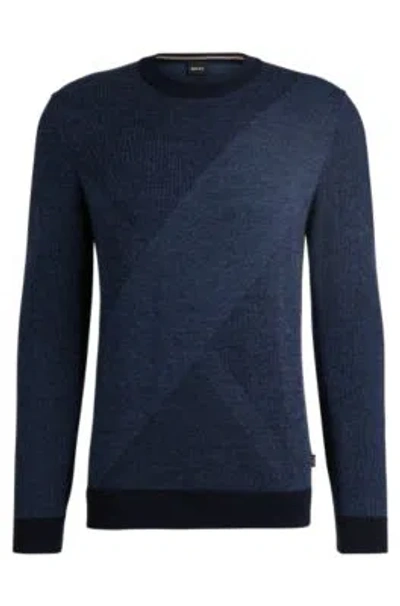 Hugo Boss Virgin-wool Sweater With Two-tone Jacquard Pattern In Schwarz