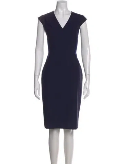 Pre-owned Hugo Boss V-neck Knee-length Dress In Blue