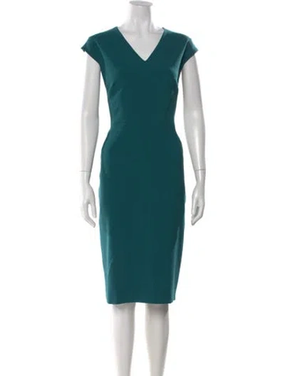 Pre-owned Hugo Boss V-neck Knee-length Dress In Blue