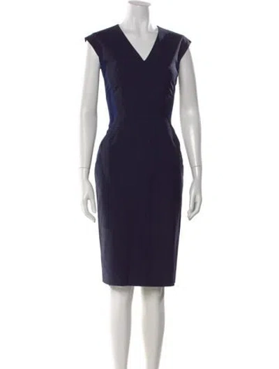 Pre-owned Hugo Boss V-neck Knee-length Dress In Blue