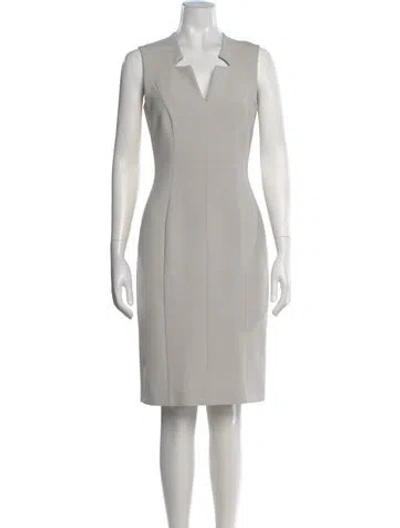 Pre-owned Hugo Boss V-neck Knee-length Dress In Gray