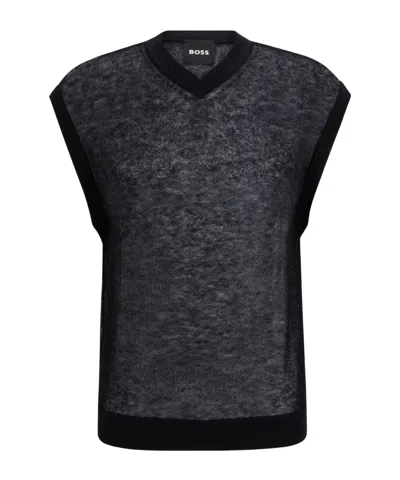 Hugo Boss V-neck Knit Vest In Black