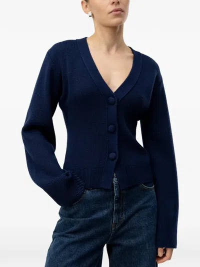Hugo Boss V-neck Knitted Cardigan In Blue