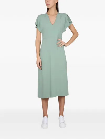 Hugo Boss V-neck Midi Dress In Green