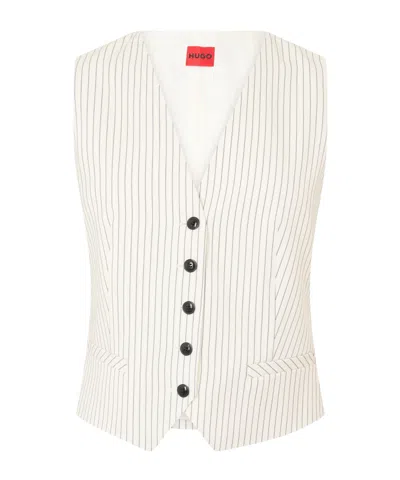 Hugo Boss Vneck Pinstripe Waistcoat In White