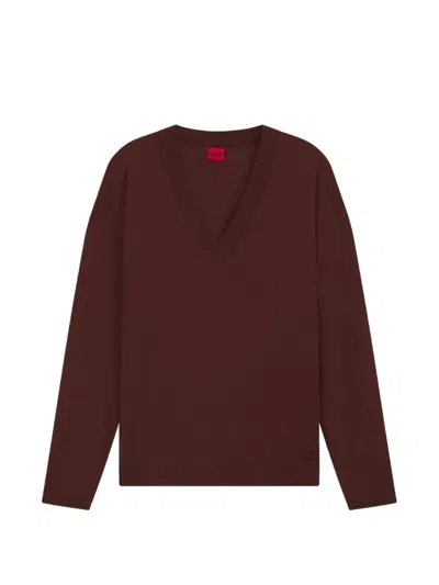 Hugo Boss V-neck Sweater In Burgundy