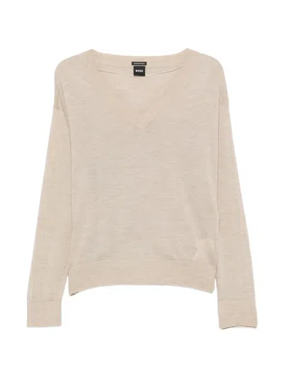 Hugo Boss V-neck Sweater In Neutral