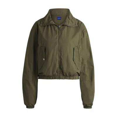Hugo Boss Voluminous Jacket In Cotton Poplin In Green