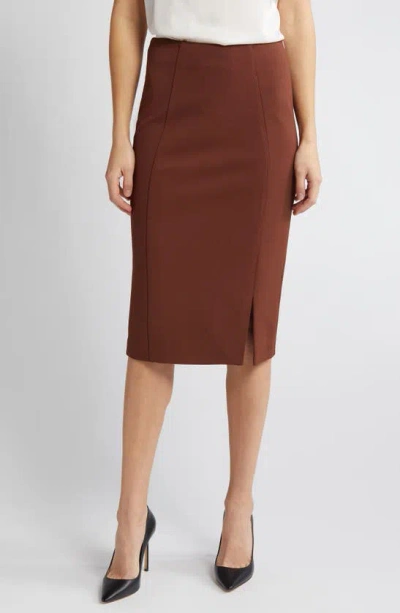 Hugo Boss Vukeva Midi Pencil Skirt In Dark Clay