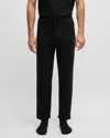 Hugo Boss Waffle Mens Cotton-blend Pyjama Bottoms With Embroidered Logo In Black
