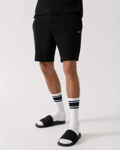 Hugo Boss Waffle Mens Cotton Blend Waffle Structure Pyjama Shorts With Embroidered Logo Nos In Black