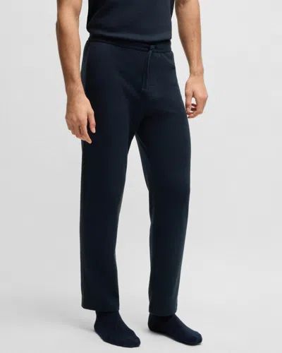 Hugo Boss Waffle Mens Cotton-blend Pyjama Bottoms With Embroidered Logo In Blue