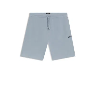 Hugo Boss Waffle-structured Pajama Shorts With Embroidered Logo In Blue