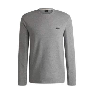 Hugo Boss Waffle-structured Pajama T-shirt In Cotton In Grey