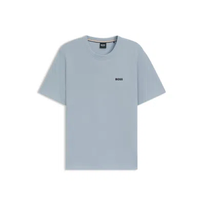 Hugo Boss Waffle-structured Pajama T-shirt With Embroidered Logo In Blue