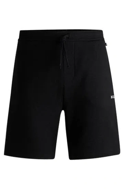 Hugo Boss Waffle-structured Pyjama Shorts With Embroidered Logo In Black