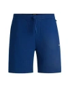 Hugo Boss Waffle-structured Pyjama Shorts With Embroidered Logo In Blue