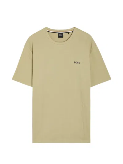 Hugo Boss Waffle-knit Logo-print Pajama T-shirt In Green