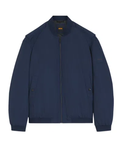 Hugo Boss Water-repellent Bomber Jacket In Cotton-touch Fabric In Blue