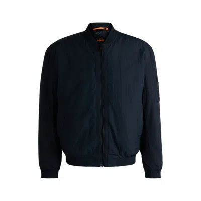 Hugo Boss Water-repellent Bomber Jacket With Logo Badge In Blue