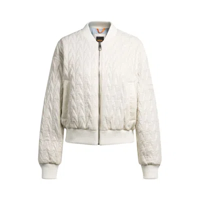 Hugo Boss Water-repellent Bomber Jacket With Patterned Quilting In White