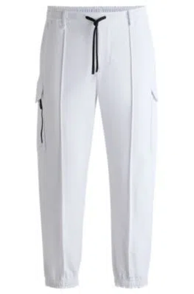 Hugo Boss Water-repellent Cargo Trousers In Stretch Fabric In White