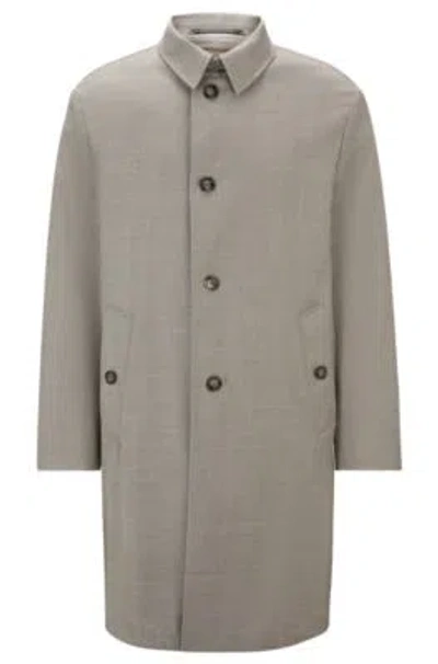 Hugo Boss Water-repellent Coat In Micro-patterned Virgin Wool In Light Green