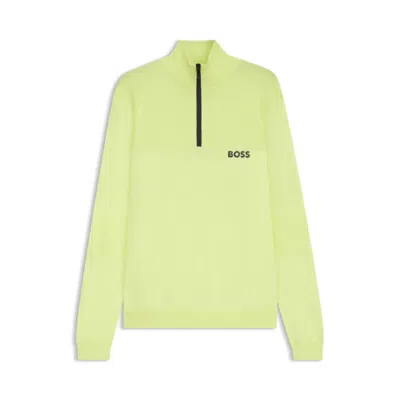 Hugo Boss Water-repellent Cotton Sweater With Zip Neck In Yellow