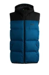 Hugo Boss Water-repellent Down Gilet With Logo Print In Blue