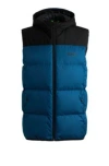 Hugo Boss Water-repellent Down Gilet With Logo Print In Light Blue