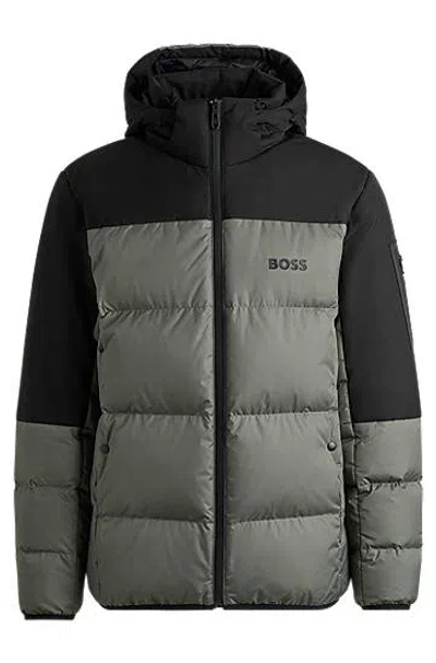 Hugo Boss Water-repellent Down Jacket With Detachable Hood In Grey