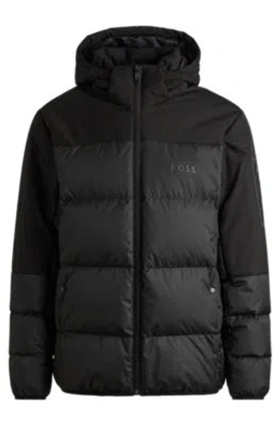Hugo Boss Water-repellent Down Jacket With Detachable Hood In Black
