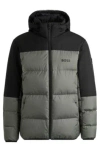 Hugo Boss Water-repellent Down Jacket With Detachable Hood In Light Grey