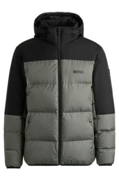 Hugo Boss Water-repellent Down Jacket With Detachable Hood In Light Grey