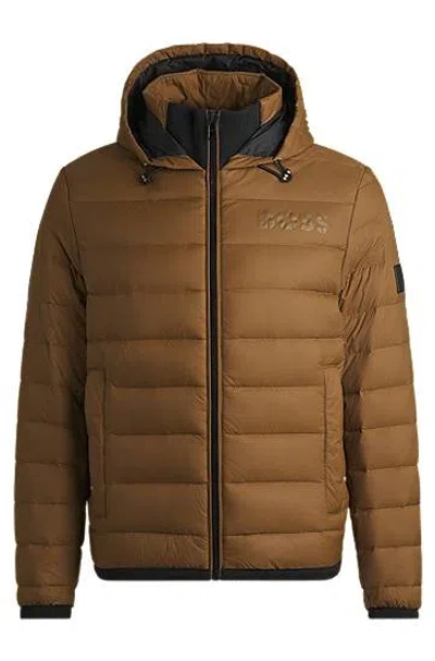 Hugo Boss Water-repellent Down Jacket With Tonal Logo In Brown