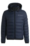 Hugo Boss Water-repellent Down Jacket With Tonal Logo In Blue